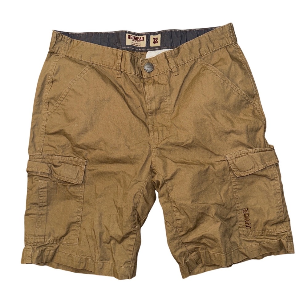RedHead Mens Brown Ripstop Cargo Shorts Size 32 Elastic Waist Outdoor Utility